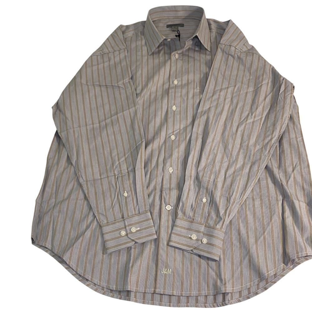 New‎ Johnston and Murphy Long Sleeve Dress Shirt Blue Striped Cotton Office XL